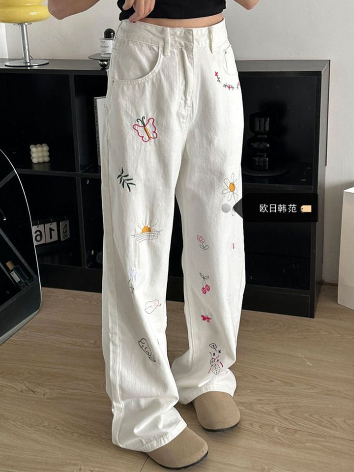 DressBerry Women Wide Leg High-Rise Cotton Jeans