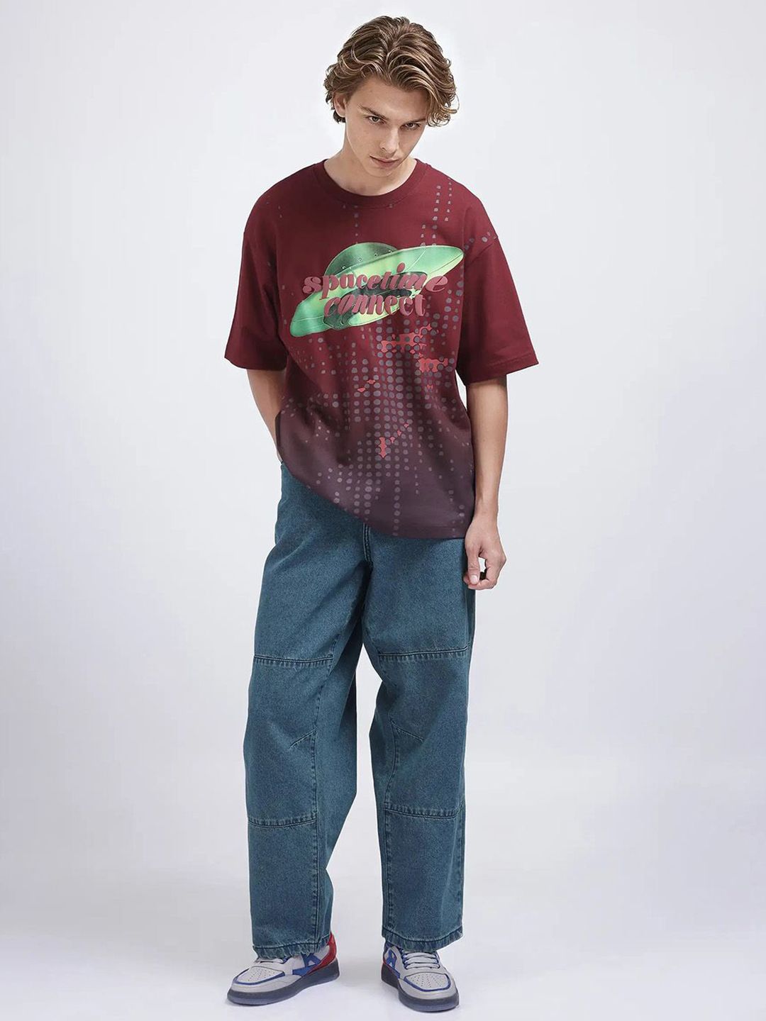 RARE RABBIT Men Printed Raw Edge T-shirt