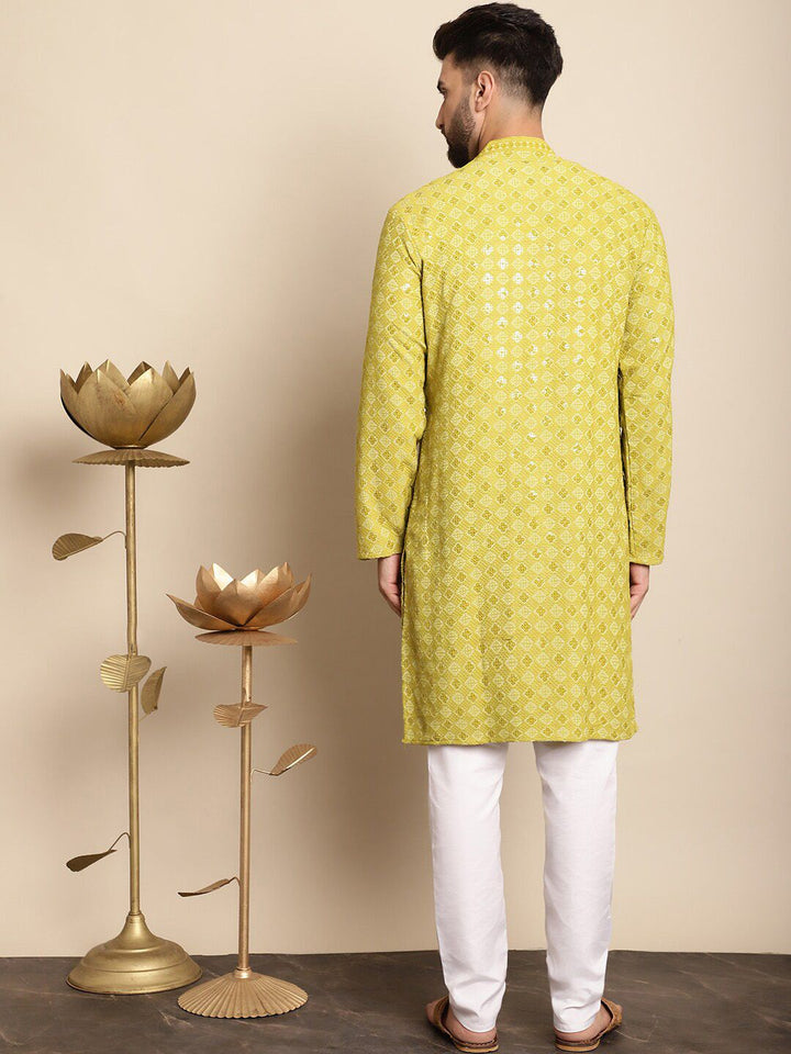 Anouk Green Ethnic Motifs Embroidered Sequinned Pure Cotton Kurta with Churidar