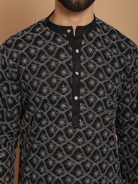 Anouk Men Black Geometric Flared Sleeves Cermin Kerja Kurta
