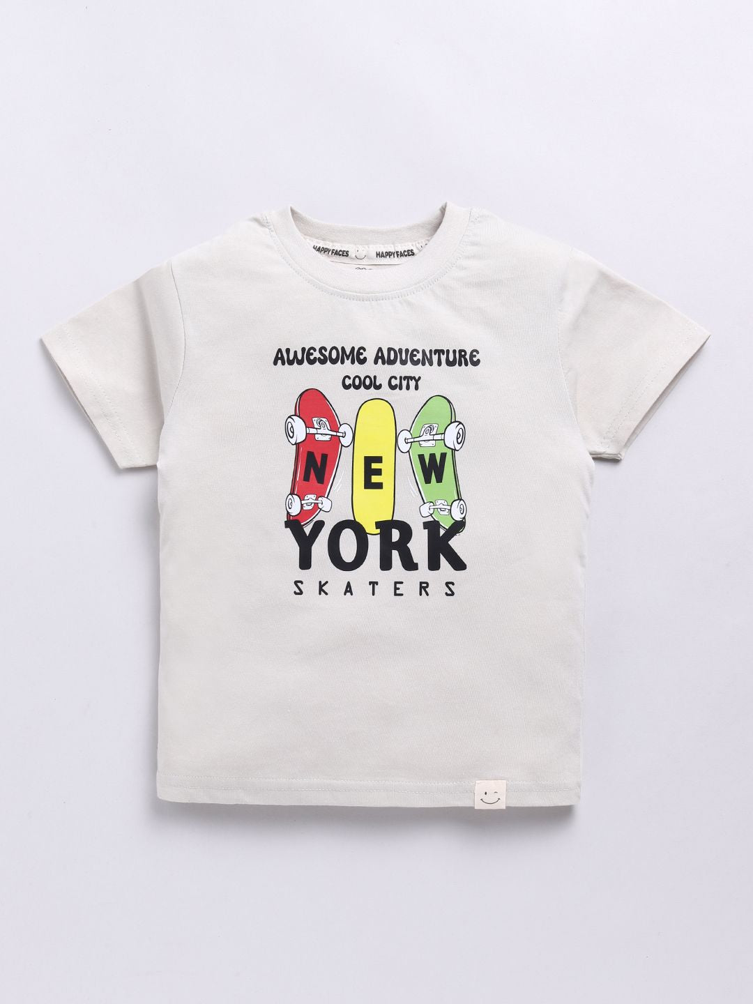 Happy Faces Boys Pure Cotton Typography & Graphic Printed T-shirt