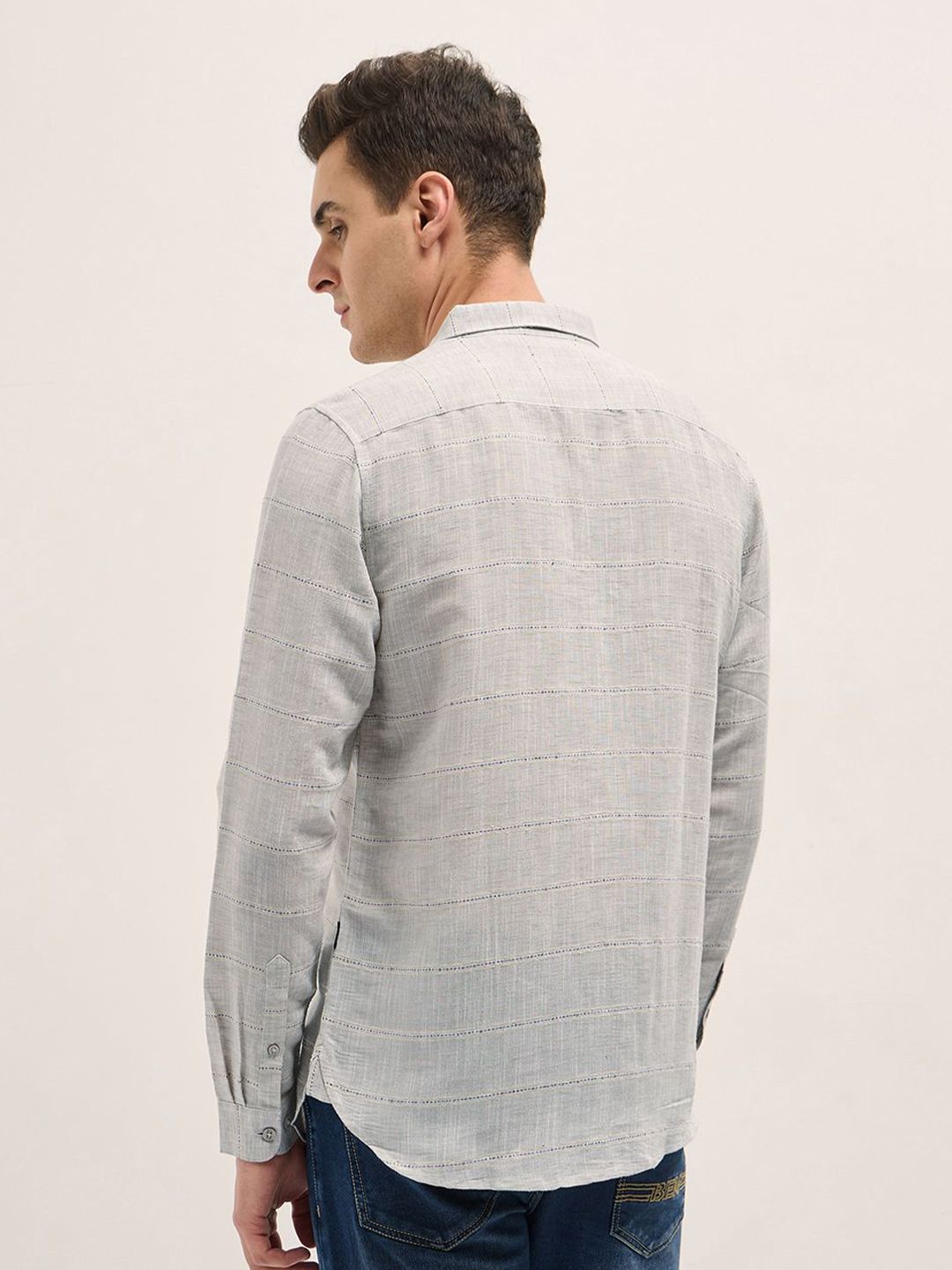 THE BEAR HOUSE Men Spread Collar Horizontal Striped Slim Fit Casual Shirt