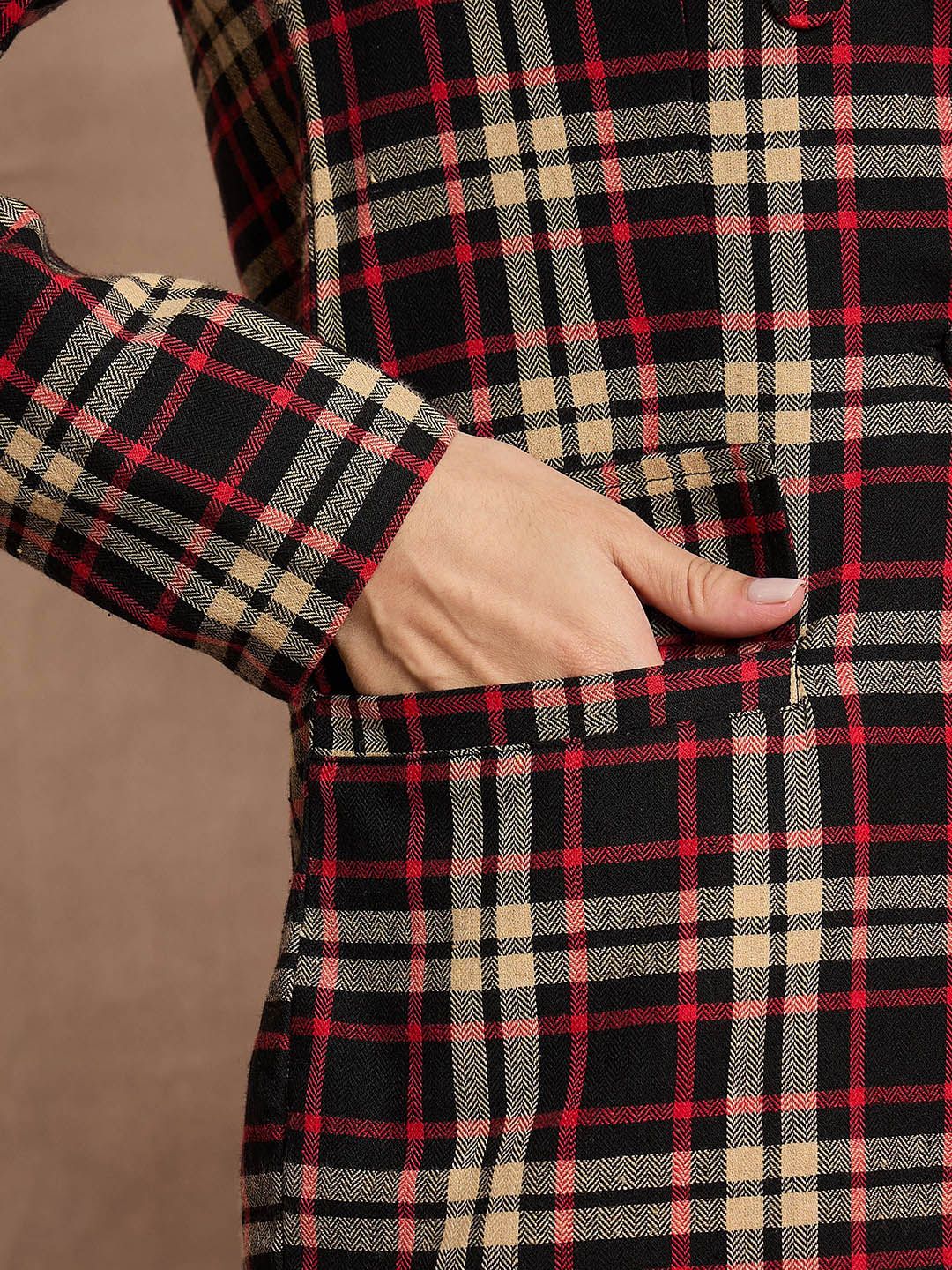SASSAFRAS Checked Pure Cotton Comfort-Fit Double-Breasted Blazer