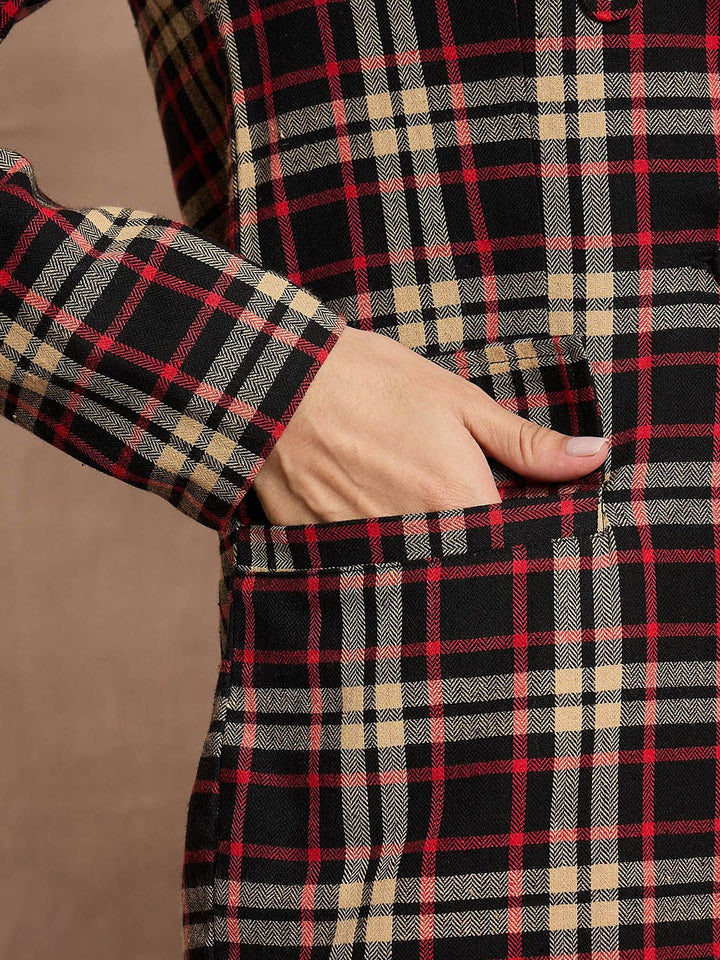 SASSAFRAS Checked Pure Cotton Comfort-Fit Double-Breasted Blazer