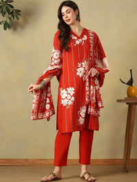 Mamicha Women Floral Printed Regular Pure Cotton Kurta with Trousers & With Dupatta