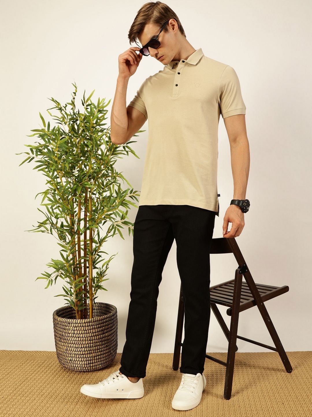 Thomas Scott Men Solid Polo Collar Cotton T-shirt