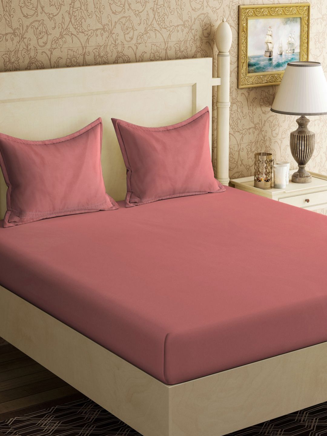 Myntra Elegant Homes Rust Solid Flat 300 TC King Bedsheet With 2 Pillow Covers