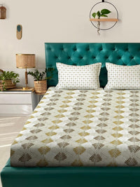 KLOTTHE Olive & White Floral Pure Cotton 400 TC Set Cadar Double King-2.5mX2.25m