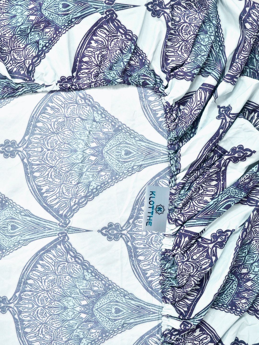 KLOTTHE Blue Floral Printed Dilengkapi Cadar 400TC Super King Dengan 2 Sarung Bantal
