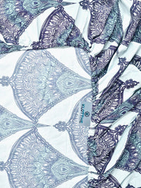KLOTTHE Blue Floral Printed Dilengkapi Cadar 400TC Super King Dengan 2 Sarung Bantal