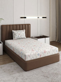 Monte Carlo Off White & Peach-Coloured Printed 120 TC Single Bedsheet Set 1.52 m x 2.30 m