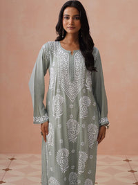 Rumah Wanita Chikankari Motif Etnik Bersulam Kurta Chikankari
