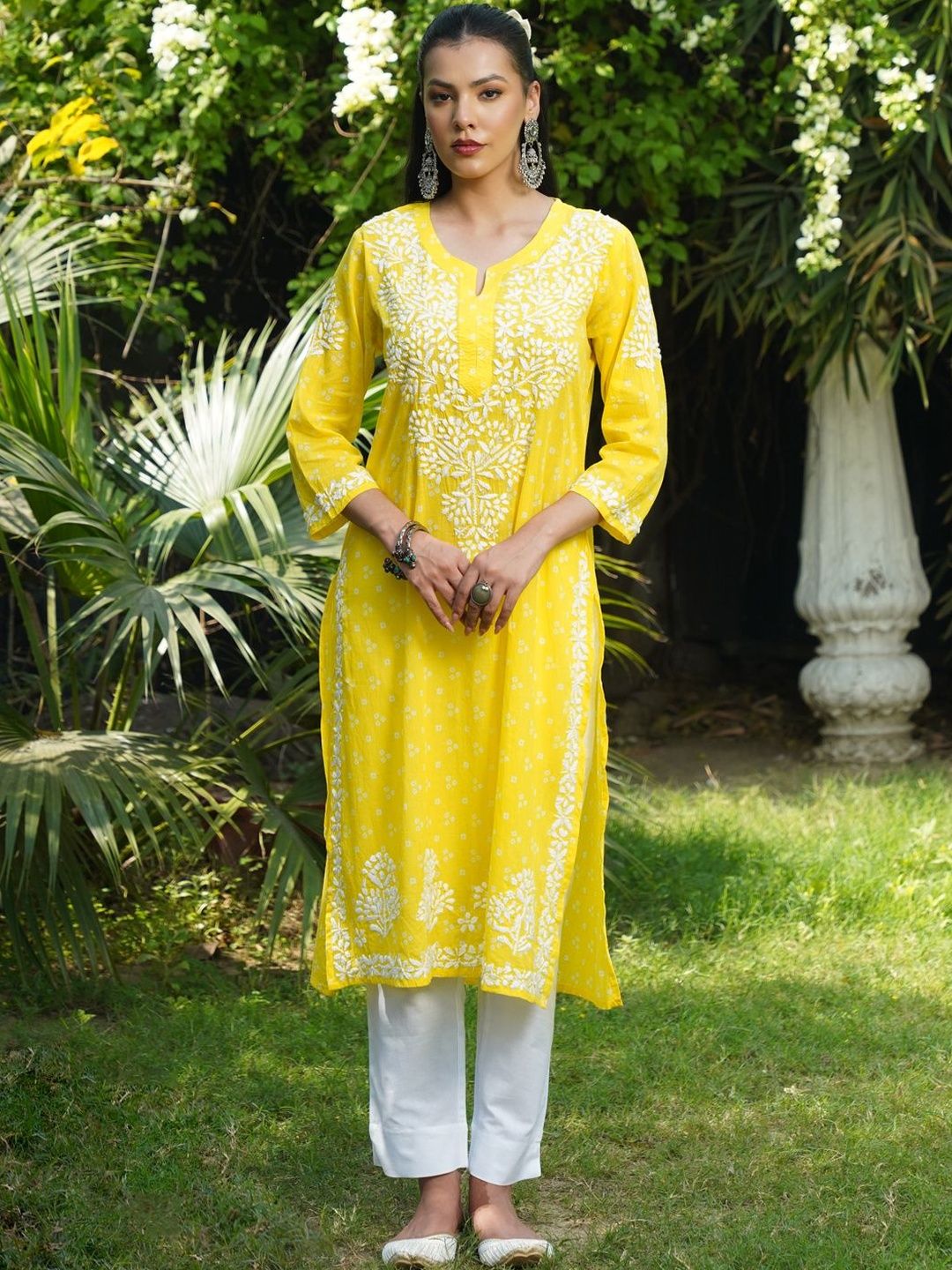 House of Chikankari Women Printed Cotton Chikankari Kurta