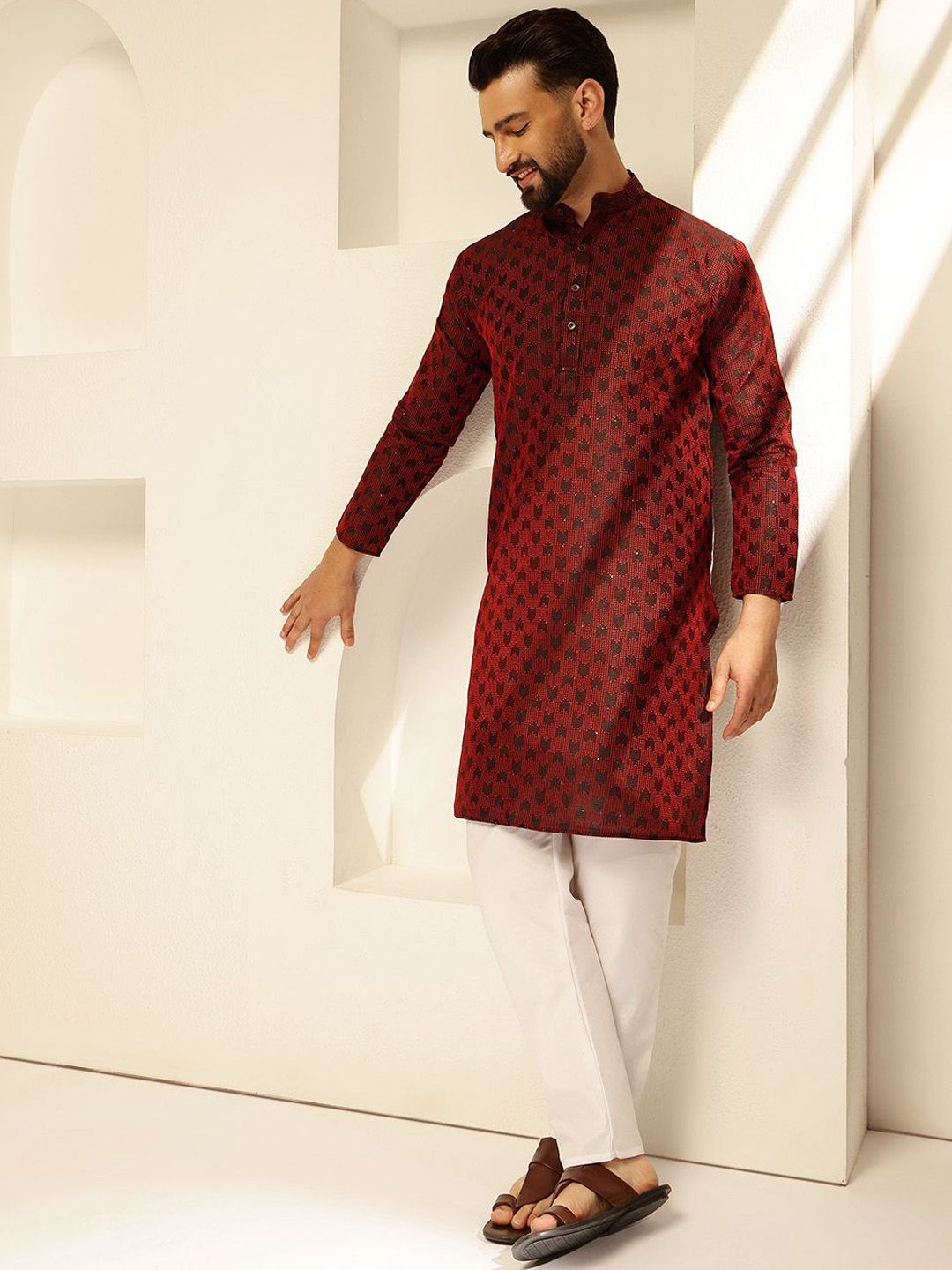 SOJANYA Kurta Lurus Labuci Sulam Geometrik