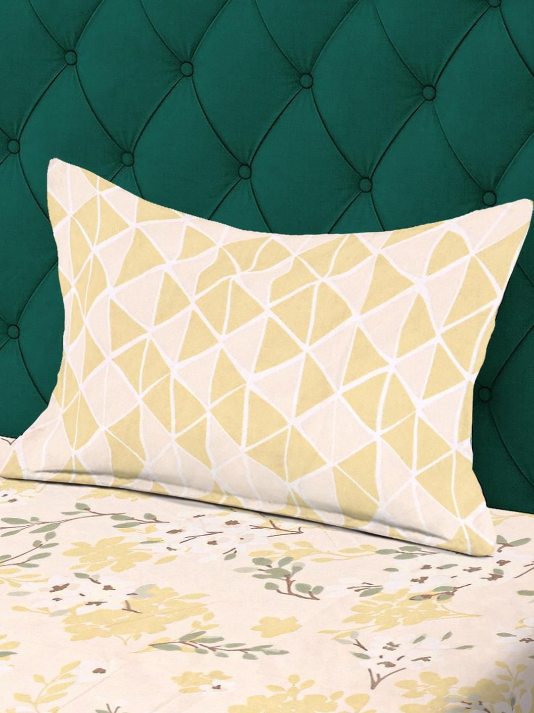 KLOTTHE Yellow Floral 300 TC Single Bedsheet with 1 Pillow Covers