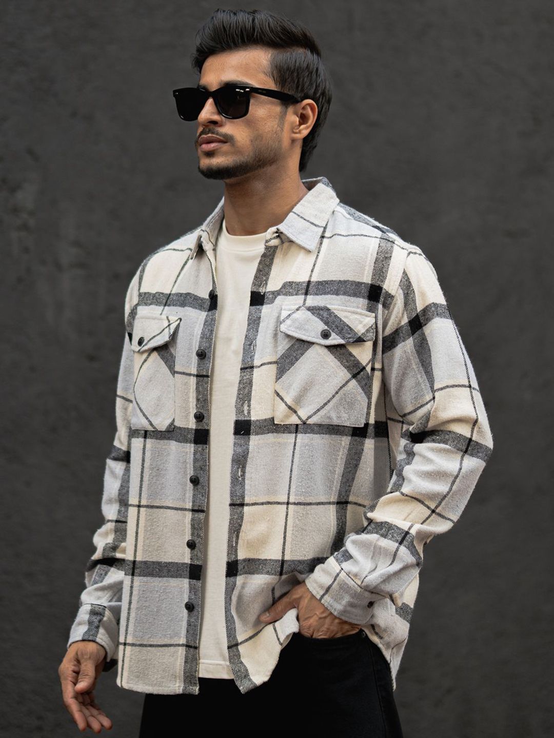 Powerlook Men Windowpane Checks Opaque Checked Casual Shirt