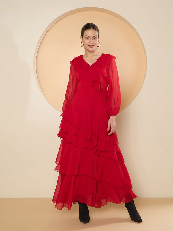 Antheaa Chiffon A-Line Maxi Dress