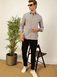 Thomas Scott Men Smart Spread Collar Vertical Striped Cotton Slim Fit Casual Shirt