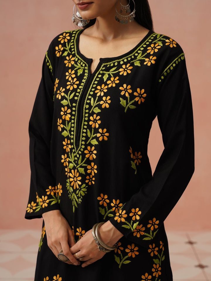 House of Chikankari Women Floral Embroidered Thread Work Kurta