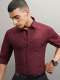 Highlander Men Burgundy Solid Formal Slim Fit shirt