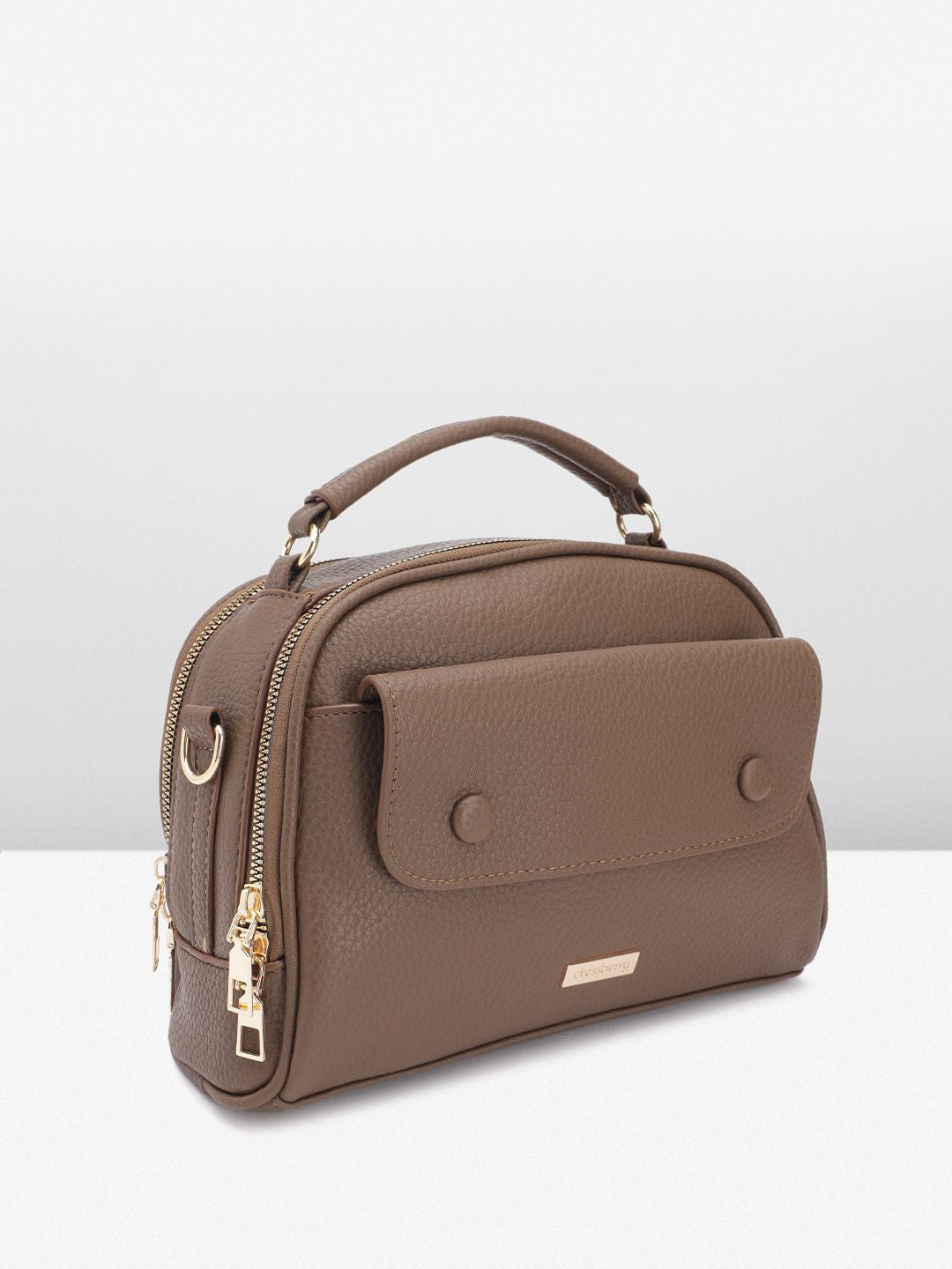 DressBerry Textured Structured Handheld Bag with Detachable Sling Strap