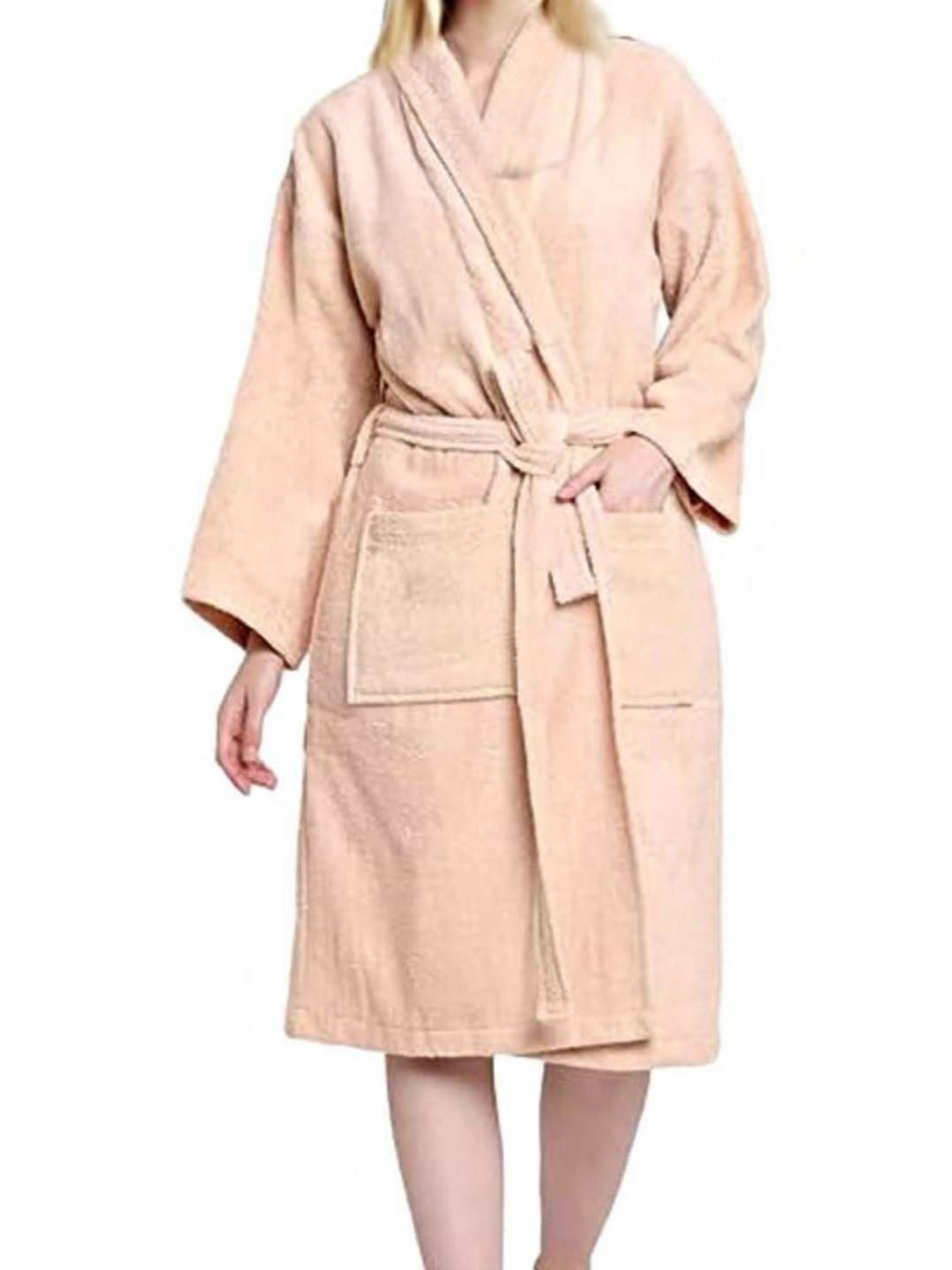 BOMBAY DYEING Peach-Coloured Pure Cotton Bath Robe With Waist belt