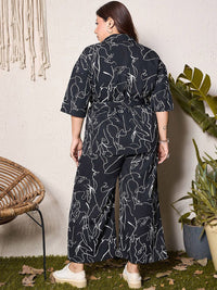 Berrylush Curve Printed Shirt & Belt With Palazzo