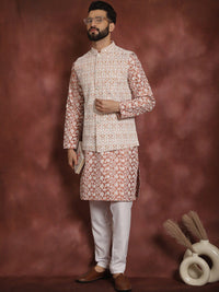 Anouk Floral Embroidered Regular Kurta with Churidar & Nehru jacket