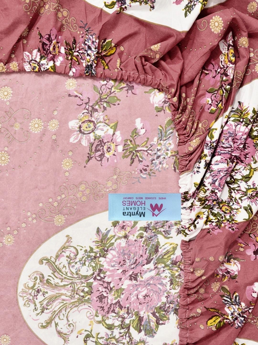 Myntra Elegant Homes Rust & Pink Floral 300 TC Cadar Katil King dengan 2 Sarung Bantal