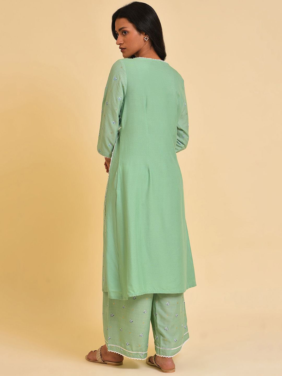 W Floral Embroidered Thread Work A-Line Kurta