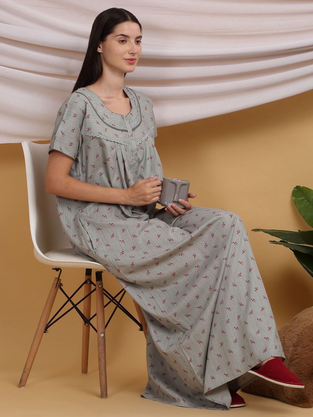Sweet Dreams Floral Printed Pure Cotton Maxi Nightdress
