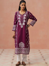 Rumah Wanita Chikankari Sulam Kurta Sutera Chanderi Chikankari