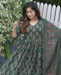 KALINI Floral Printed Anarkali Kurta with Trousers & With Dupatta