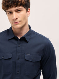 THE BEAR HOUSE Men Spread Collar Solid Cotton Casual Shirt