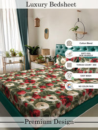 Myntra Elegant Homes Green Floral 300 TC King Cadar dengan 2 Sarung Bantal