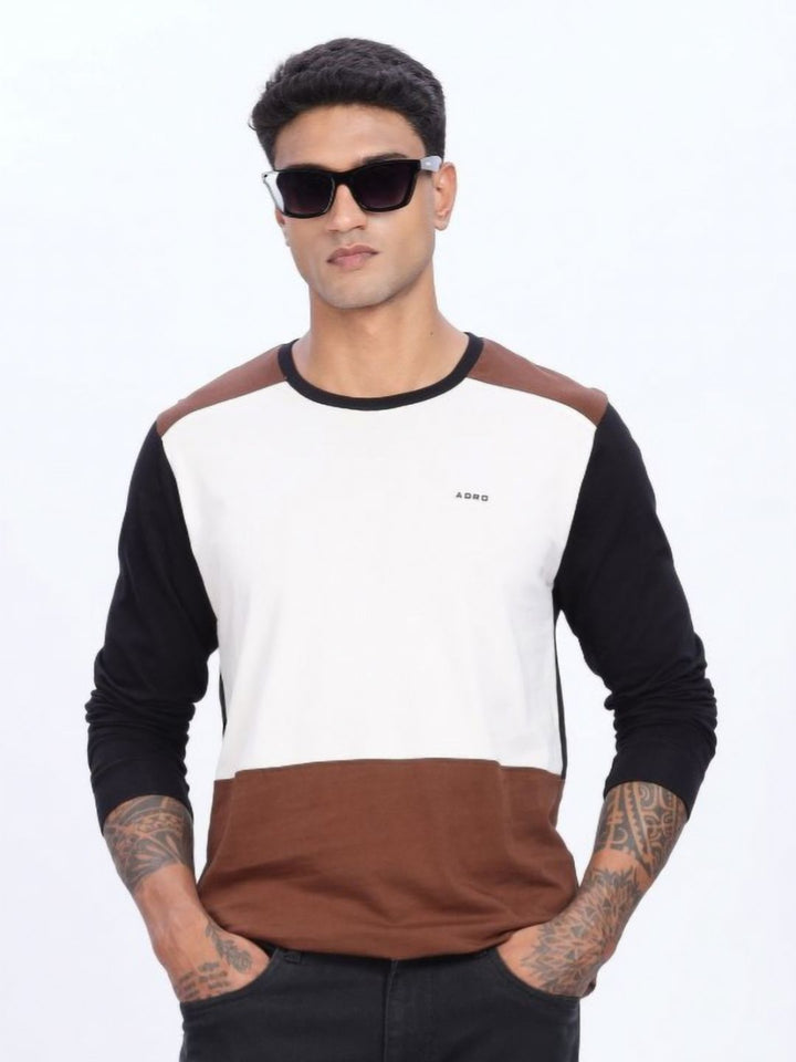 ADRO Lelaki Colourblocked Round Neck Cotton T-shirt