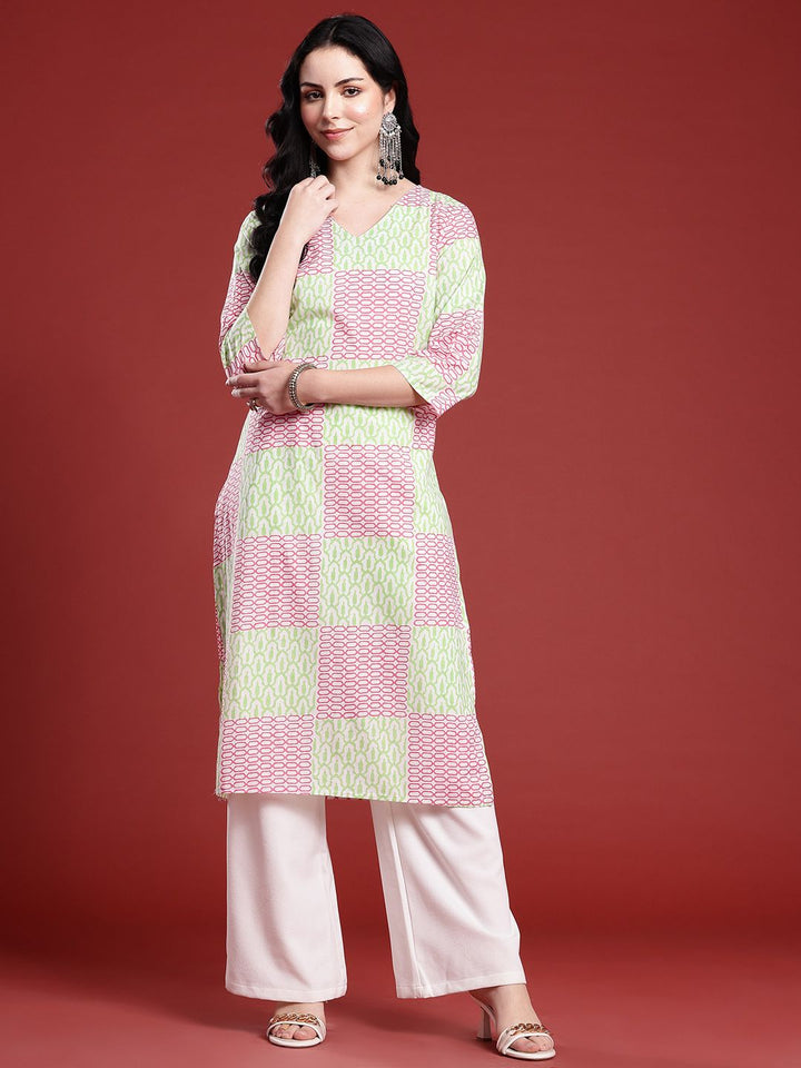 Anouk Geometric Print V-Neck Pure Cotton Straight Kurta
