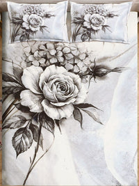 Myntra Elegant Homes Grey Floral 300 TC King Double 7D Bedsheet with 2 Pillow Covers