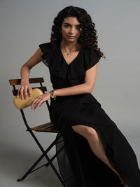 AND V-Neck Flutter Sleeves Gown Dress