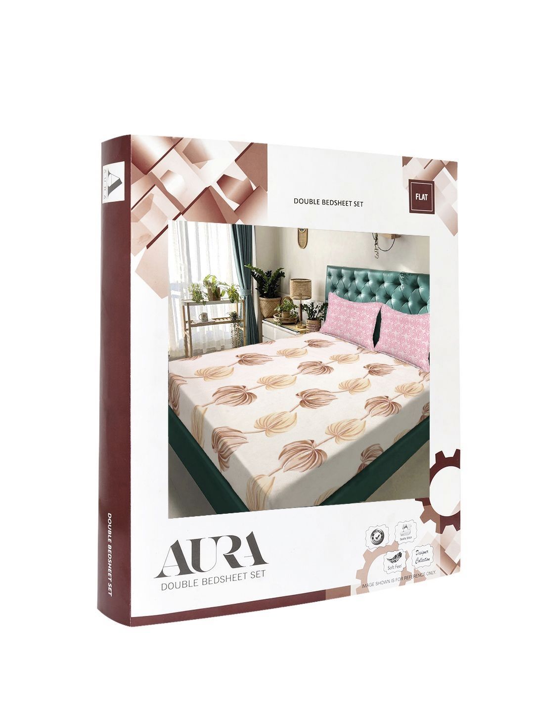 Aura Berwarna Krim & Coklat Bercetak Bunga Set Cadar King 300 TC 2.5 x 2.25 m