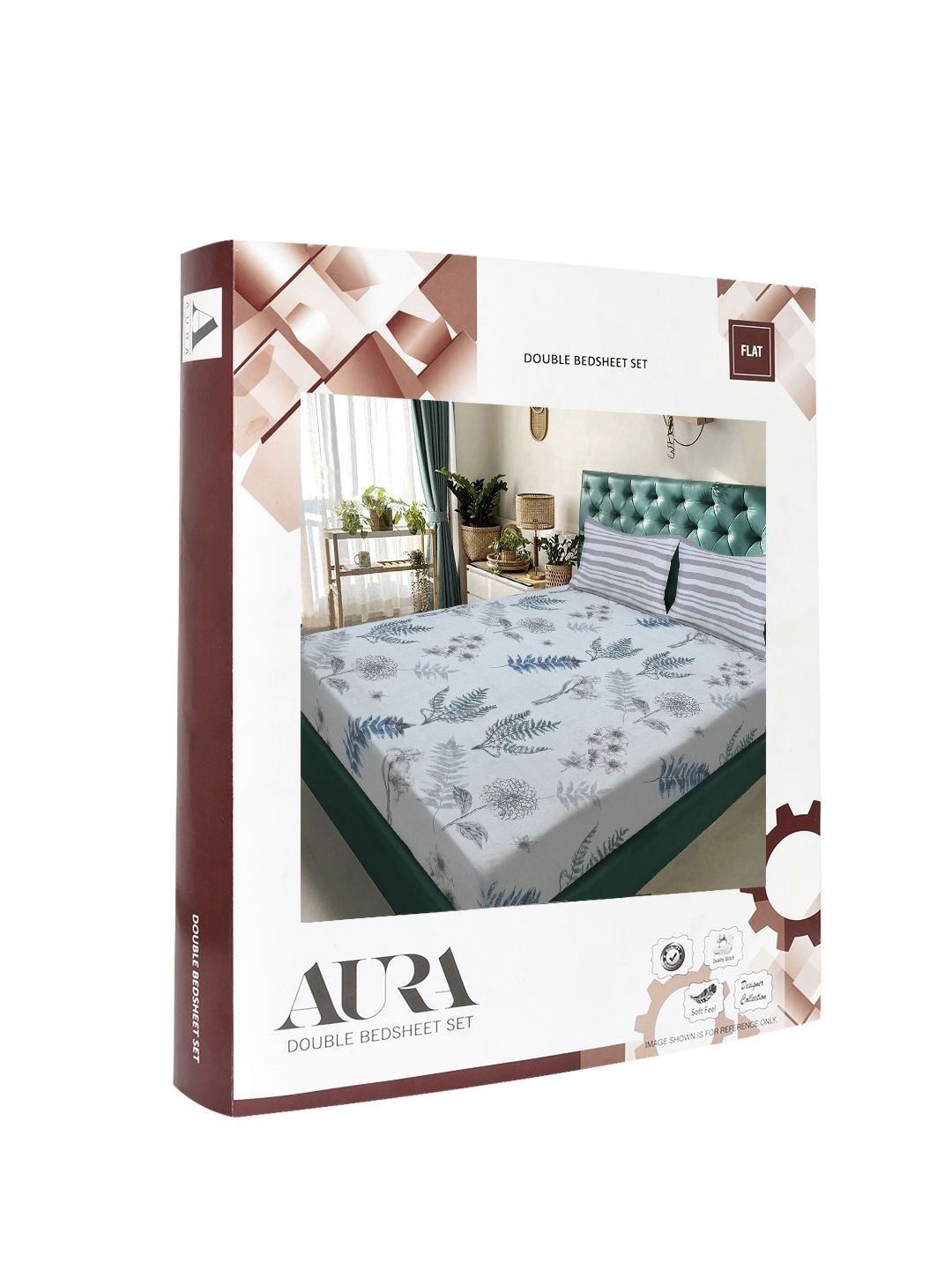 Aura Blue & Grey Floral Printed Set Cadar King 300 TC 2.5 x 2.25 m