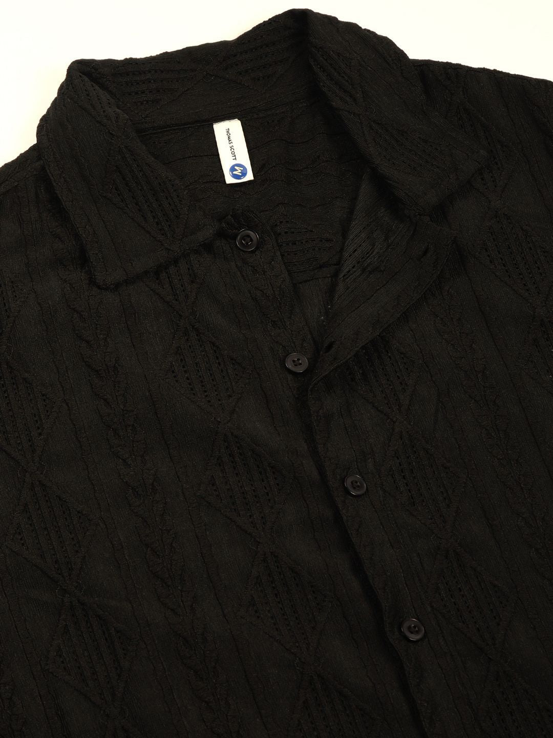 Thomas Scott Men Premium Spread Collar Textured Oversized Casual Shirt