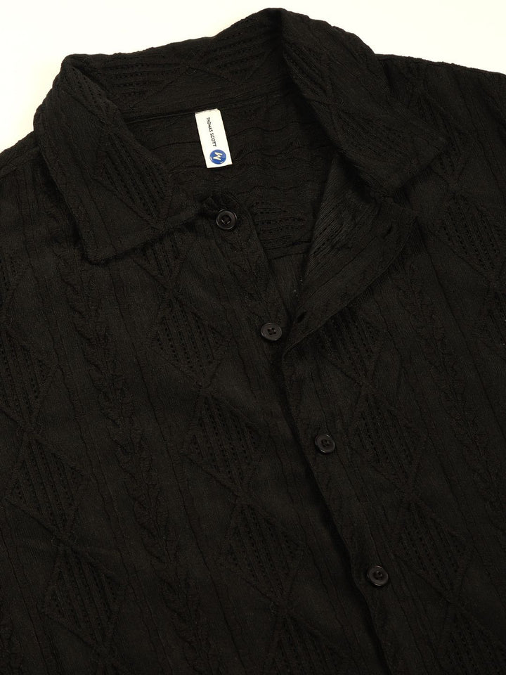 Thomas Scott Men Premium Spread Collar Textured Oversized Casual Shirt