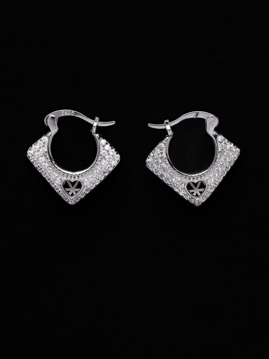 PANASH 925 Sterling Silver Bersalut Rhodium CZ-Stadded Anting-anting Gelung Cinta