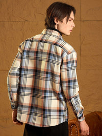 DENNISON Men Double Pocket Drop Shoulder Oversized Cotton Checked Shacket