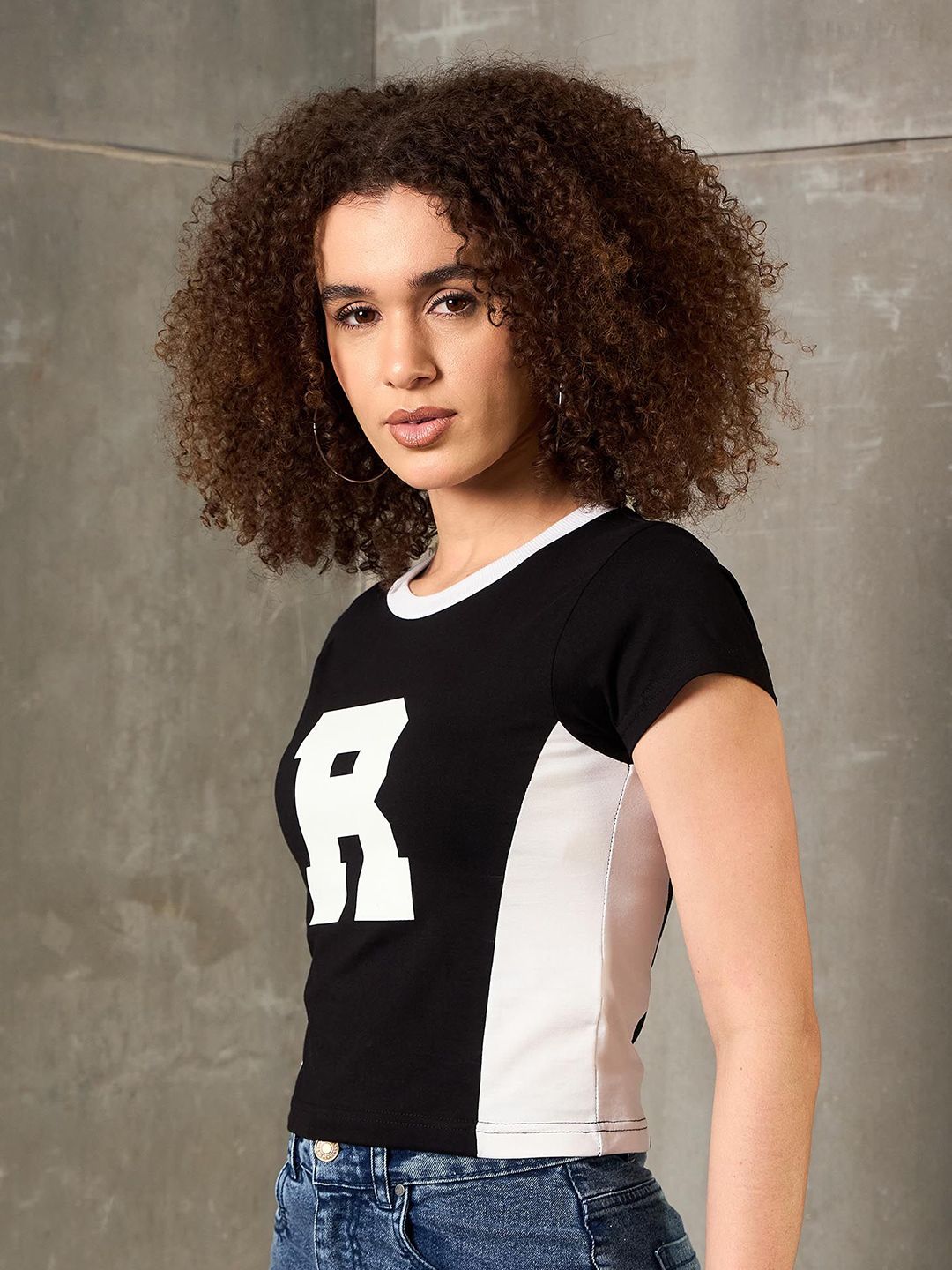 SASSAFRAS Women Typography Printed Round Neck Slim Fit T-shirt