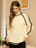 Berrylush Women Ribbed High Neck Pullover