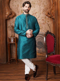 SOJANYA Paisley Woven Design Mandarin Collar Straight Kurta With Churidar