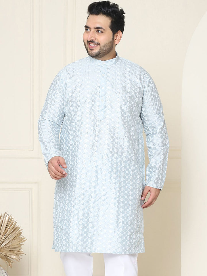 SOJANYA PLUS Size Floral Embroidered Band Collar Straight Kurta