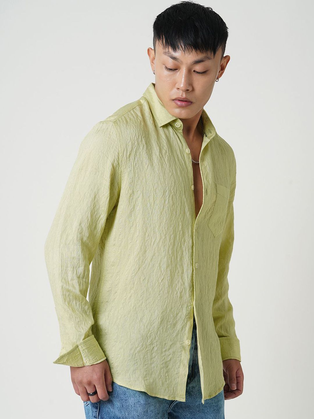 VASTRADO Men Classic Cutaway Collar Textured Casual Shirt
